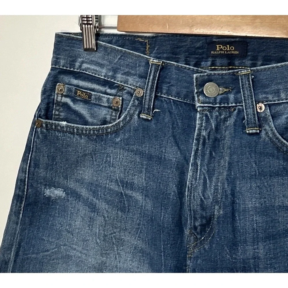 Mens Polo Ralph Lauren Classic Fit Jean Shorts Jorts Blue Denim Frayed Hem Sz 29